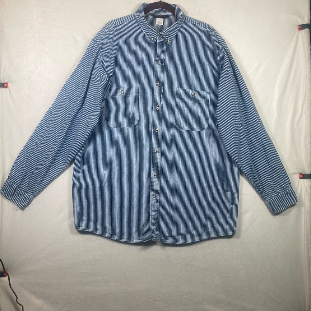Vintage OshKosh Railroad Stripe Work Shirt Men's XXLT 70-80's Button Down